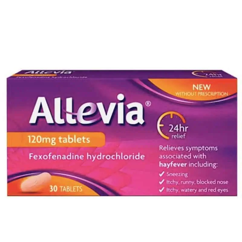 Box of Allevia Fexofenadine 120mg Tablets for hayfever relief