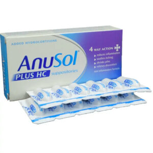 Box of Anusol Plus HC Suppositories for internal haemorrhoid treatment