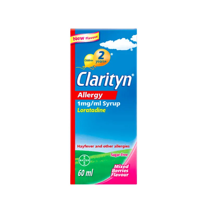 Clarityn Allergy Liquid for Kids bottle and box for hayfever relief