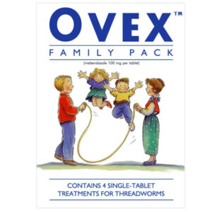 Ovex Family Pack 4 Tablets box for treating threadworm infections