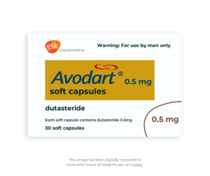 Box of Avodart Capsules 0.5mg for prostate enlargement treatment