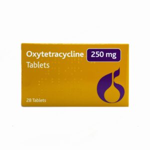 Box of Oxytetracycline 250 mg tablets for bacterial infection treatment