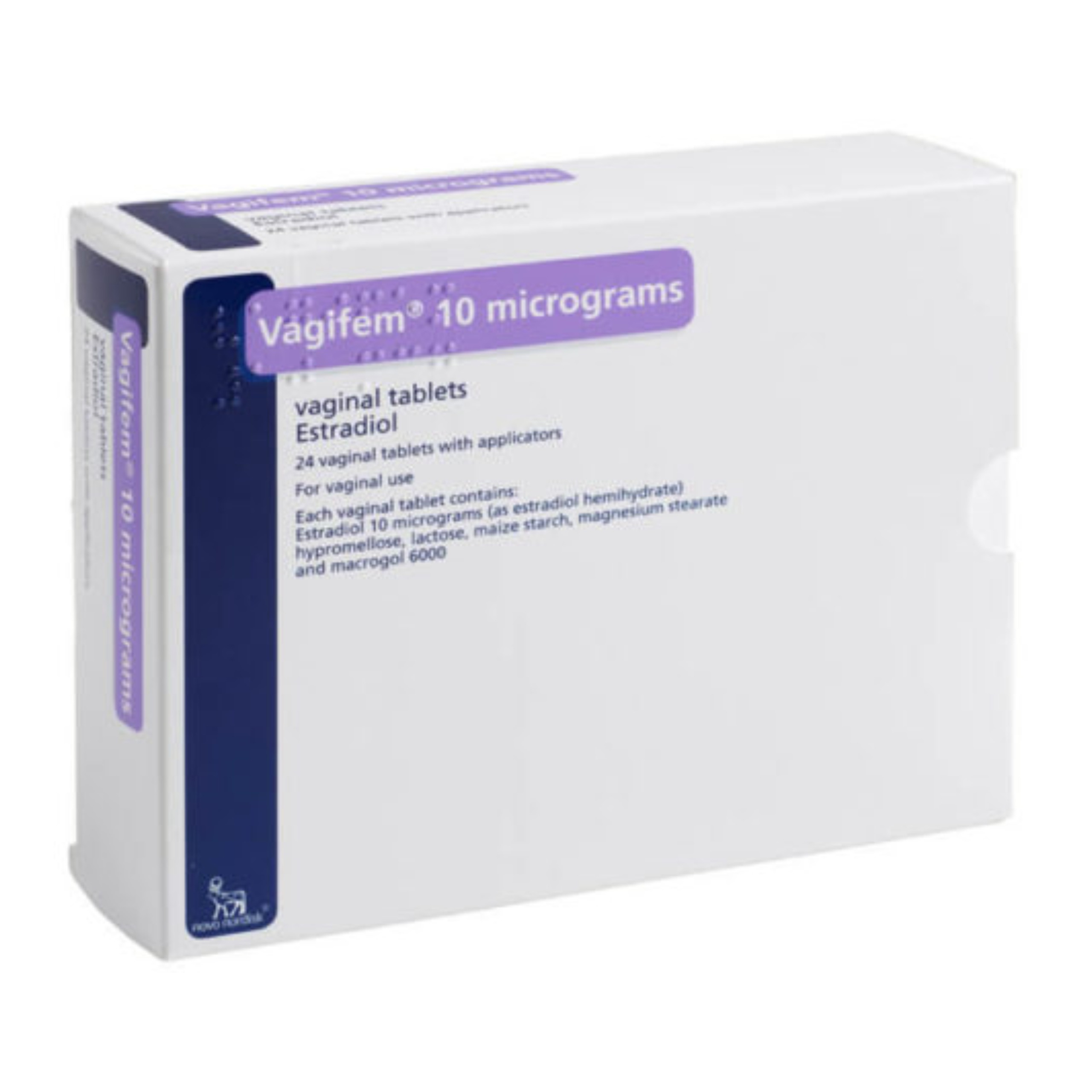 Box of Vagifem 10 micrograms Vaginal Tablets for menopausal symptom relief