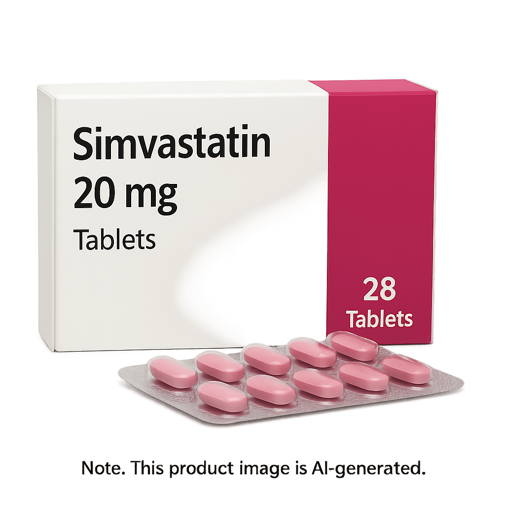 Box of Simvastatin Tablets used to lower cholesterol