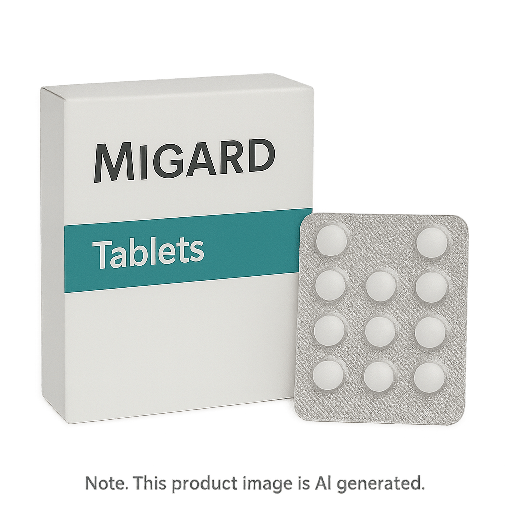 Box of Migard Tablets for acute migraine relief