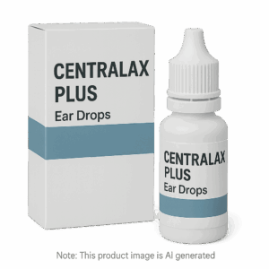 Box of Centralax Plus Ear Drops used to treat ear infections