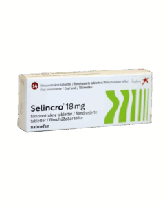 Box of Selincro Tablets used to reduce alcohol consumption